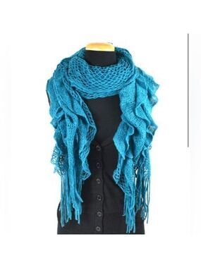 Curly Chunky Teal Blue Scarf